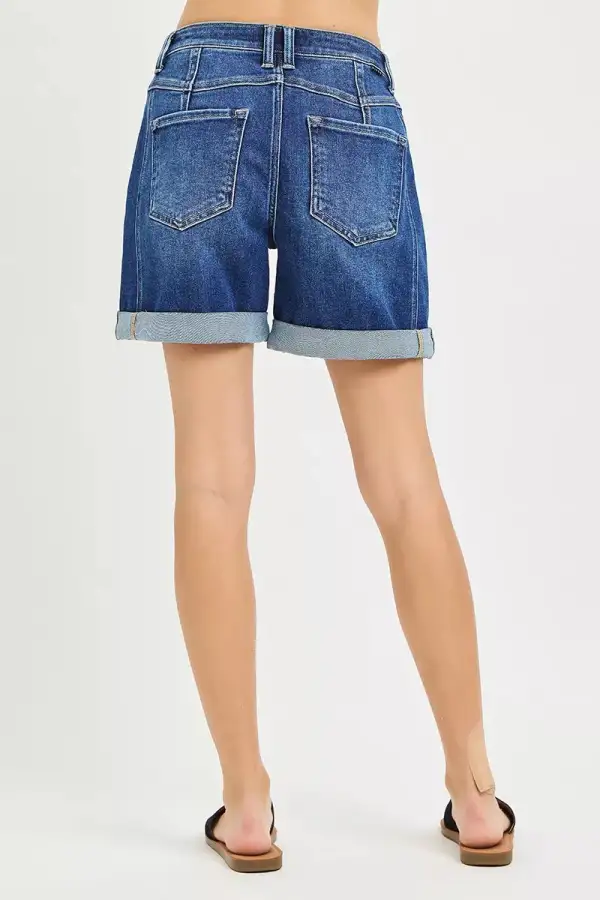 High Rise Seamed Roll Up Shorts