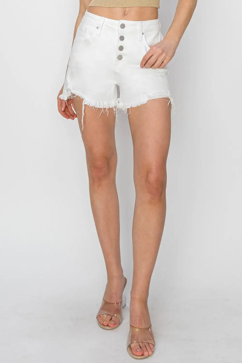 Button Fly Frayed Hem Shorts Denim Pants