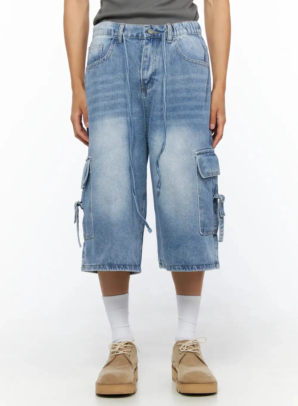 Men's Washed Cargo Denim Shorts