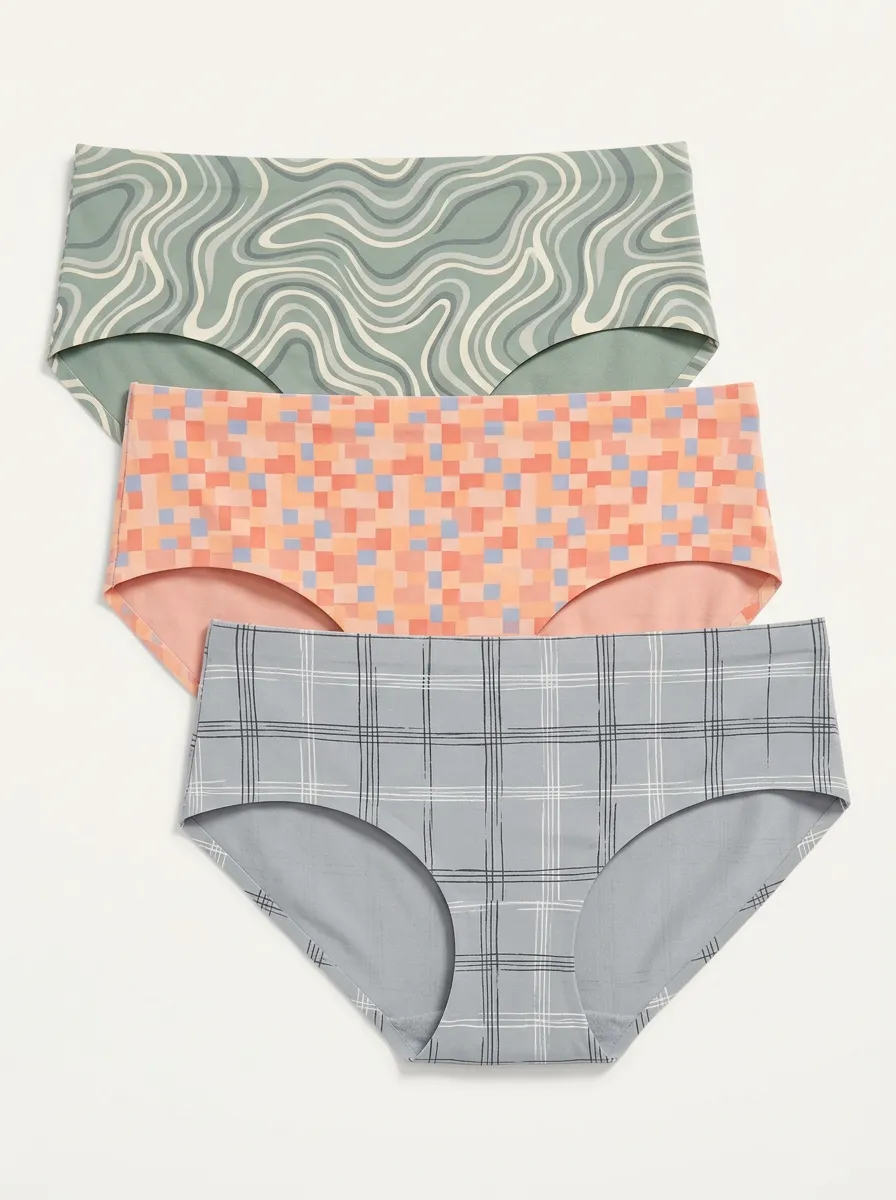 Women's Geometric Plaid Swirl Print 3-Pack Panties