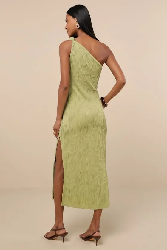 Aristea White Textured One-Shoulder Midi Dress