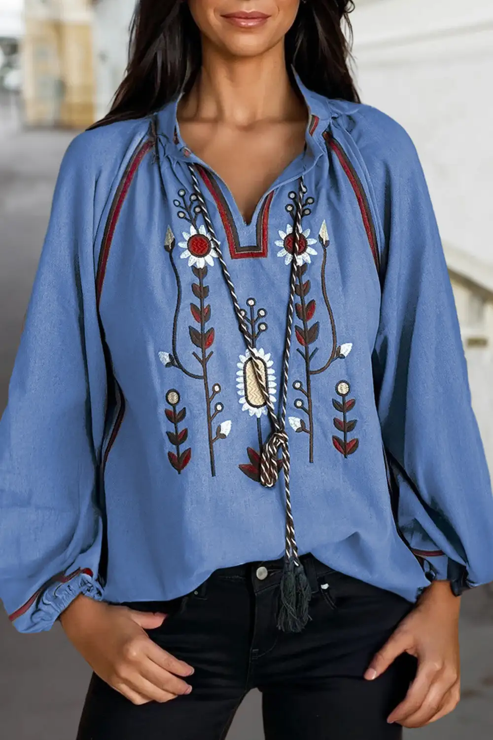 Floral Embroidered Puff Sleeve Blouse