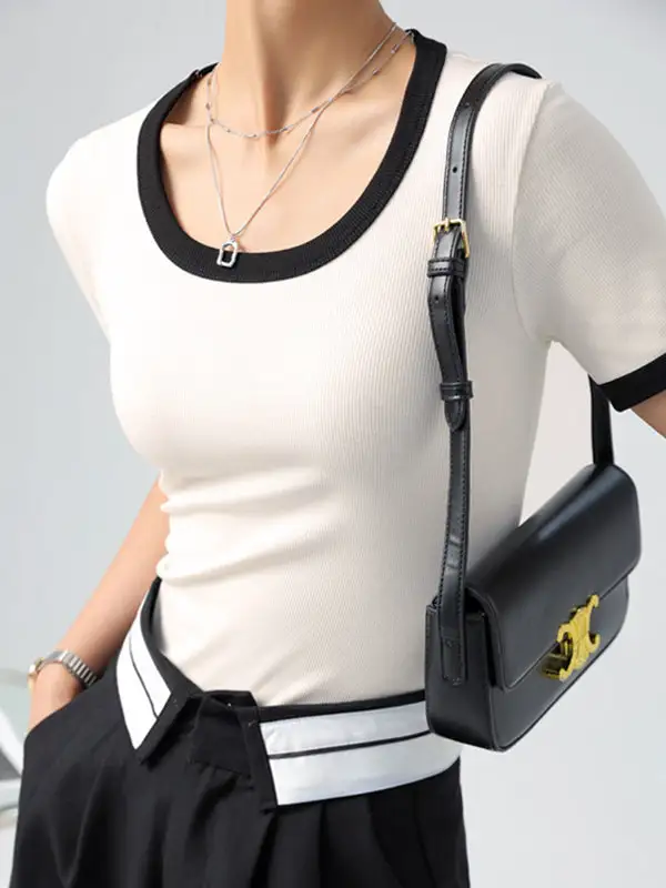 Short Sleeve Slim Fit Contrast Round Neck T-Shirt