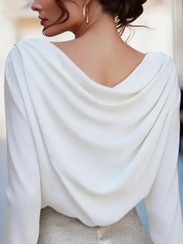 Refined Cowl Neck Long Sleeve Blouse