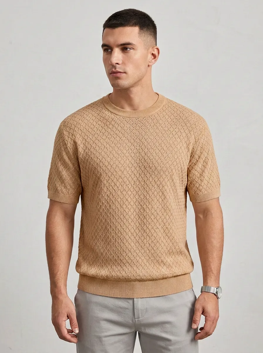 Men's Diamond-Texture Textured Knit T-Shirt
