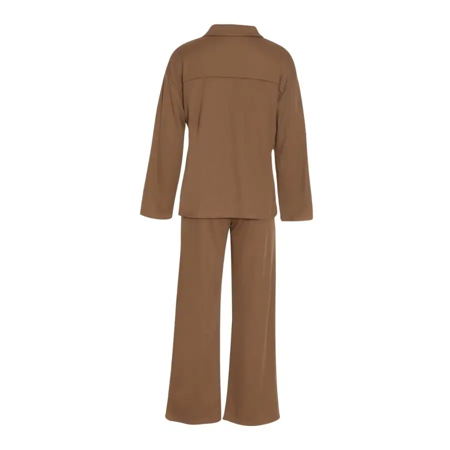 Collared Neck Long Sleeve Top and Drawstring Pants Set