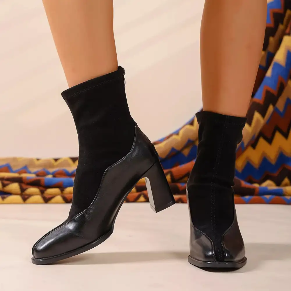 Square Neck Block Heel Boots
