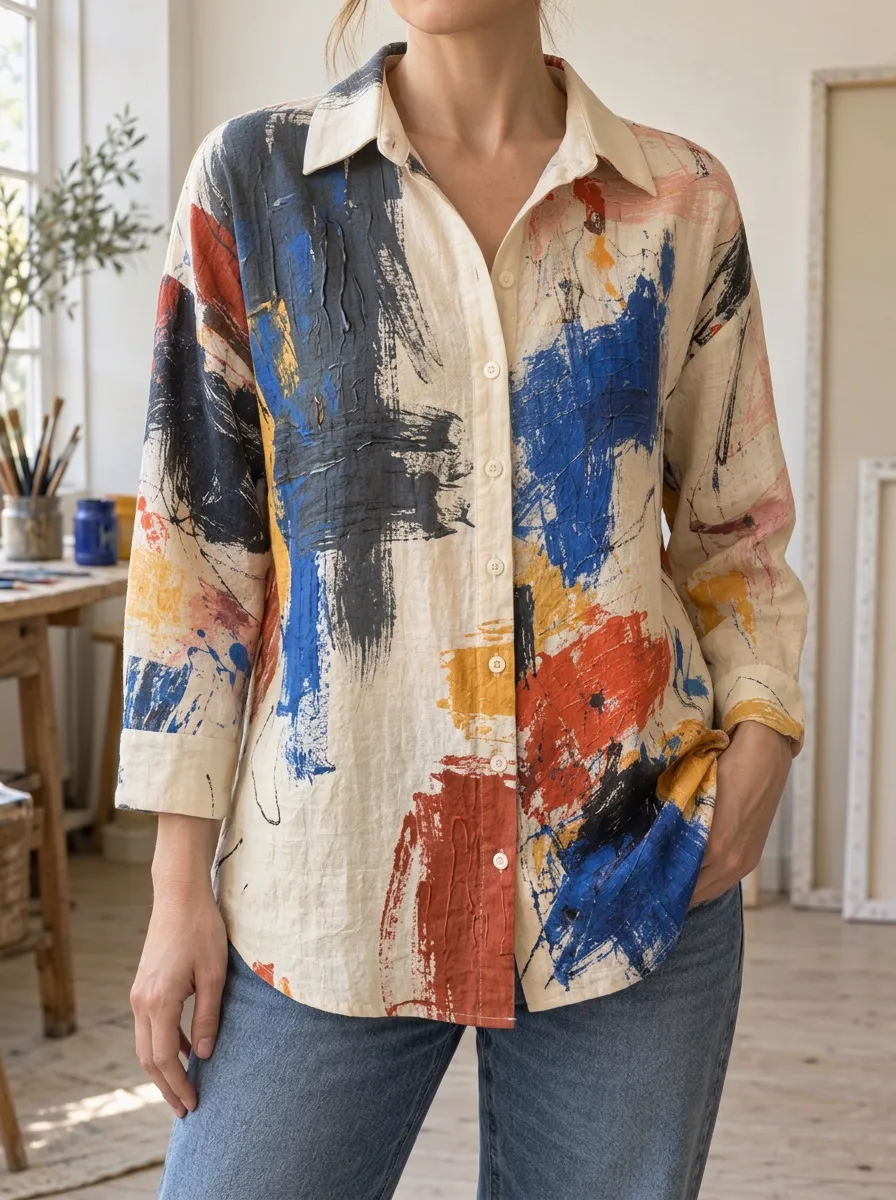 Women's Artful Abstract Art Lover Brushstroke Shirt
