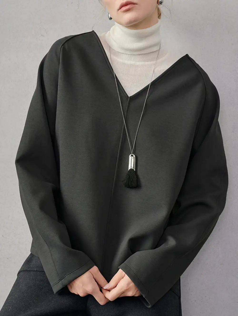 V Neck Reversible Loose Fit Sweatshirt