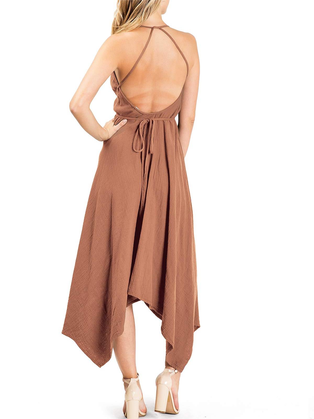 Taupe Asymmetric Midi Dress