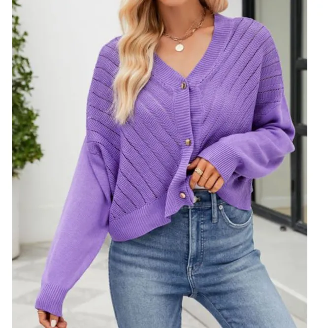 V Neck Button Down Cardigan
