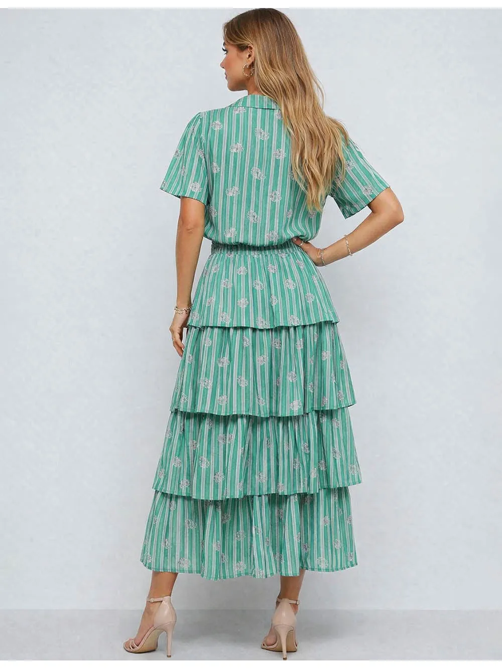 St Patrick Day Shamrock Tiered Ruffle Maxi Skirt