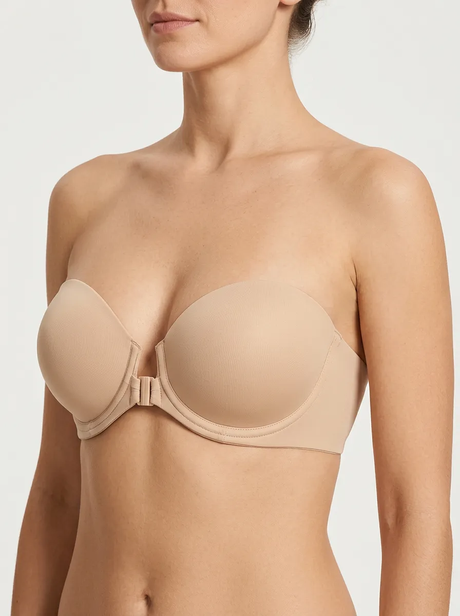 Women's Molded-Cup Form-Fitting Front-Closure Strapless Bra