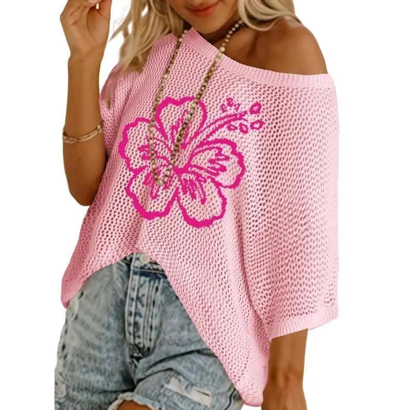 Women's Floral Short-Sleeve Crochet Top