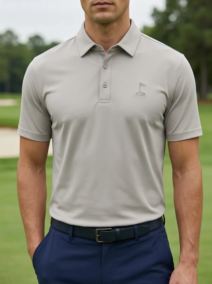 Performance Flag-Motif Embroidered Golf Polo Shirt