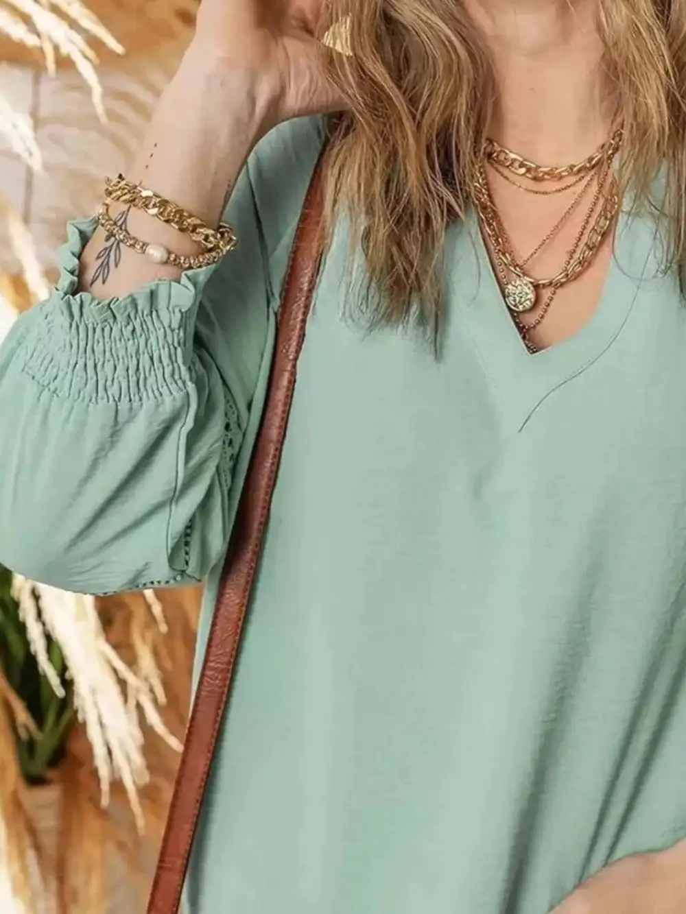 Smocked Long Sleeve Blouse