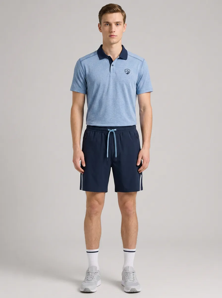 Men's Outdoor Sports Mountain Logo Printed Polo Shirt and Shorts Set
