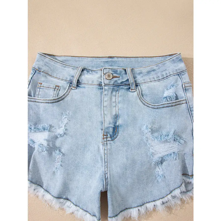 Relaxed Raw Hem Distressed High Rise Pocketed Shorts