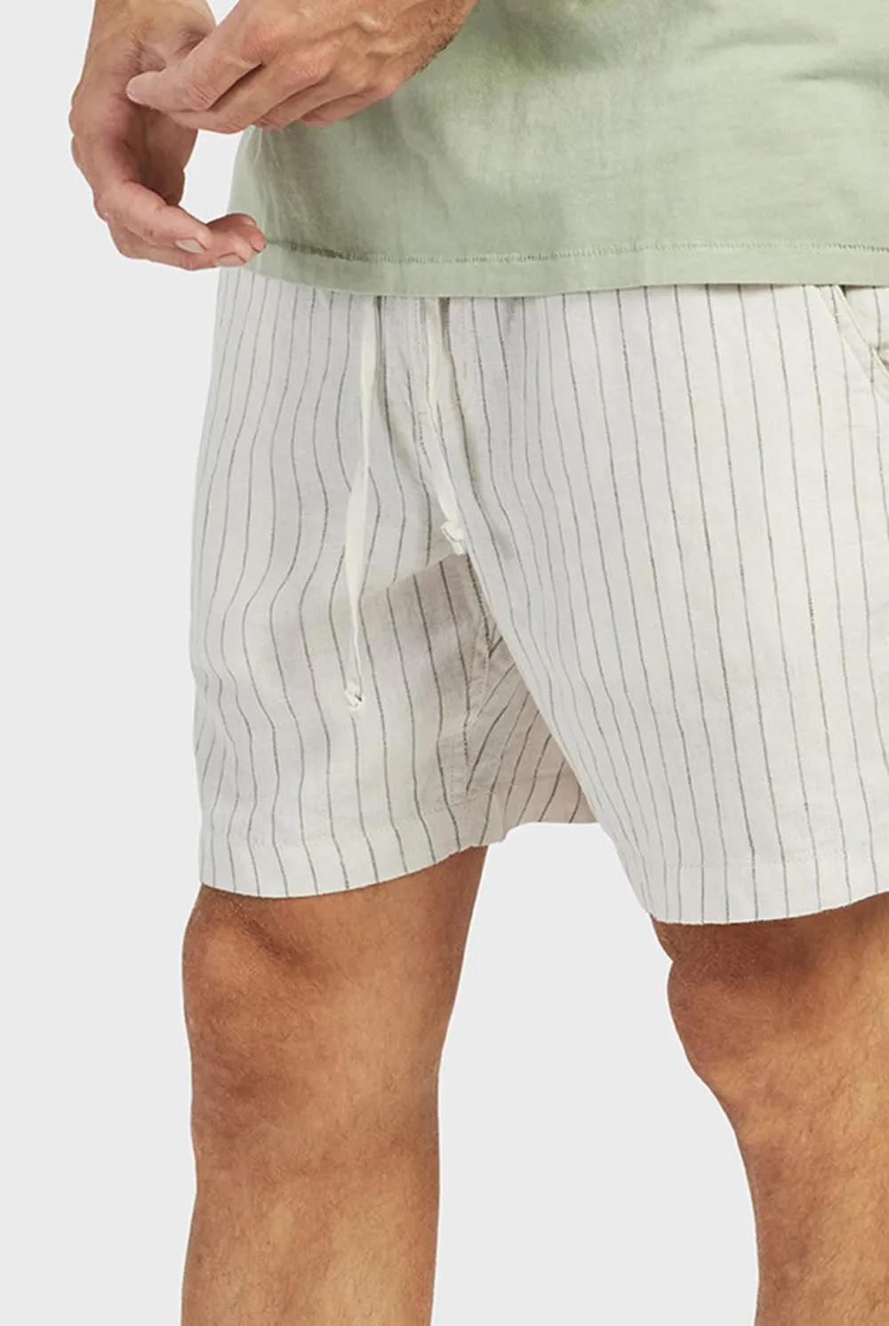 Green Striped Cotton Shorts