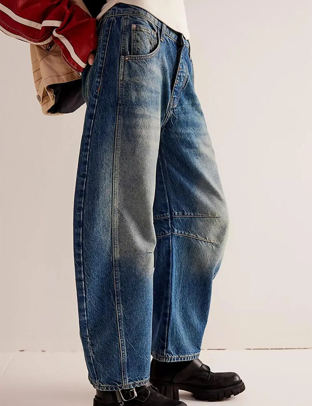 Mid Rise Wide Leg Jeans Barrel Denim Pants
