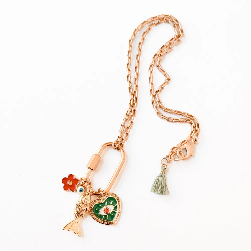 Fish Heart Carabiner Charm Necklace