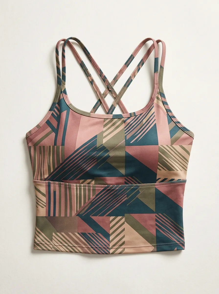 Women's Studio Yoga Fitness Geometric Pattern Printed Crop Top