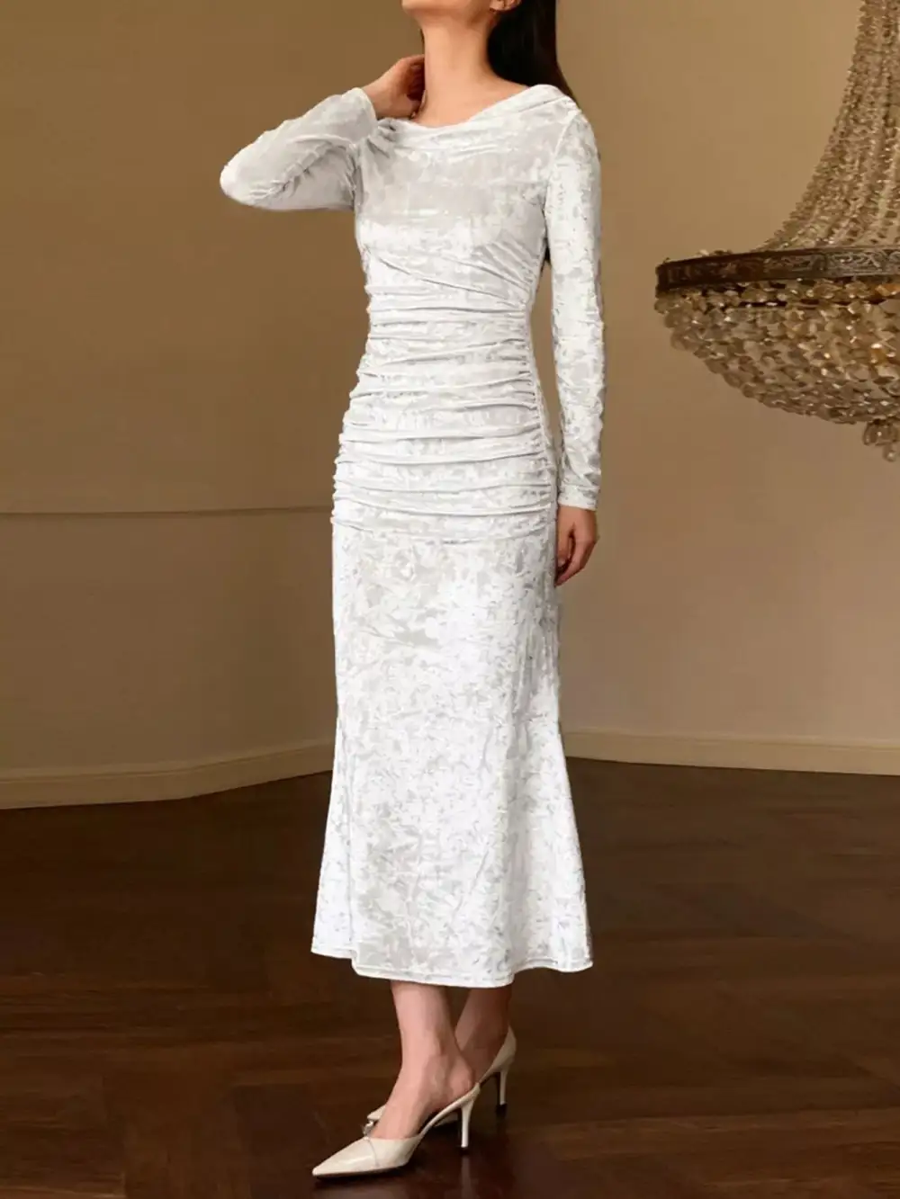 Clean Line Velvet Ruched Midi Dress