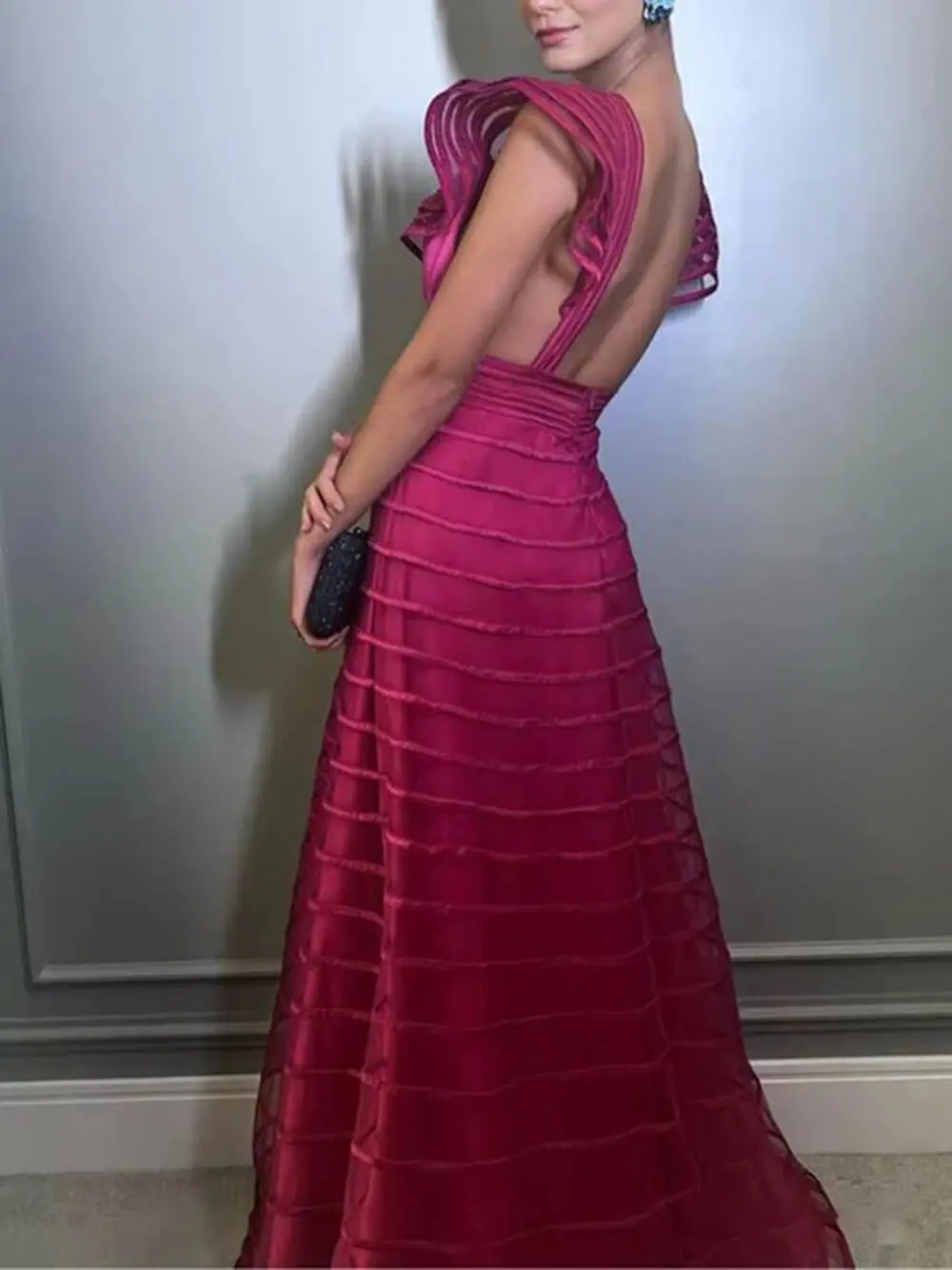 Mesh Panel Deep V Maxi Dress