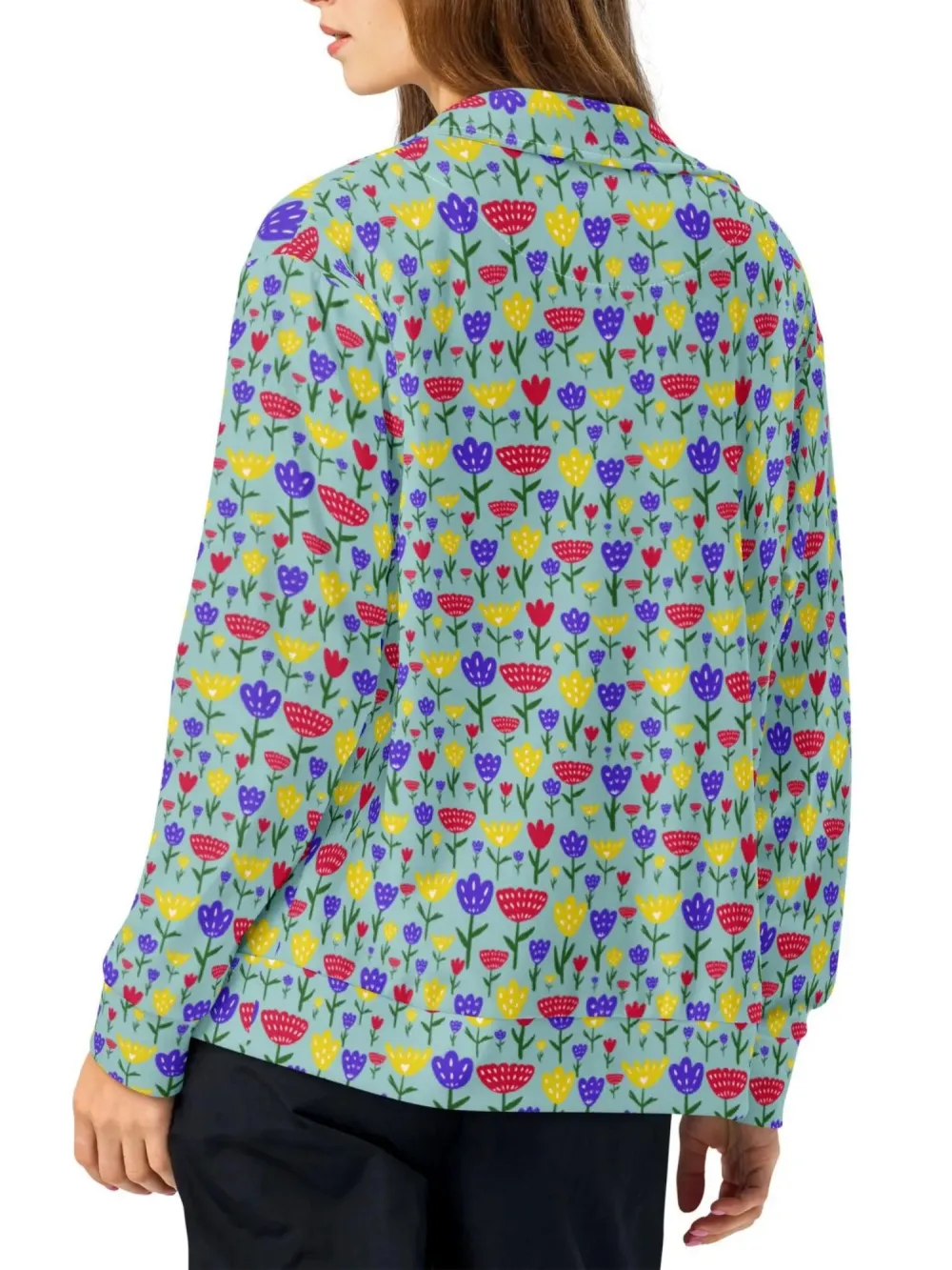 Colorful Tulip Print Zip-Up Jacket