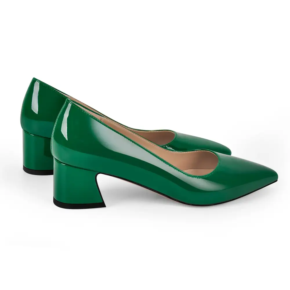 Polished Pointed Toe Chunky Heel Pumps