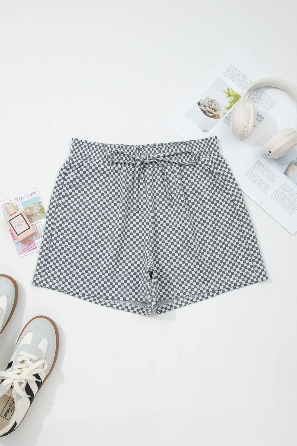 Classic Elastic Waist Drawstring Pocket Casual Shorts