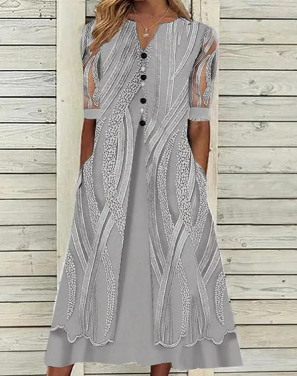 V-neck Printed Loose Short Sleeve Maxi Dress