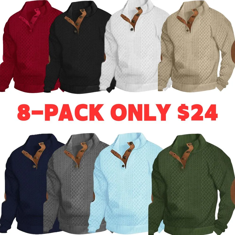 Men's Colorblock Patchwork Jacquard Button Front Sweatshirt, Regular Fit Casual Long Sleeve Stand Collar Sweatshirt for Fall & Winter, Fashion Men's Knitwear for Daily Wear