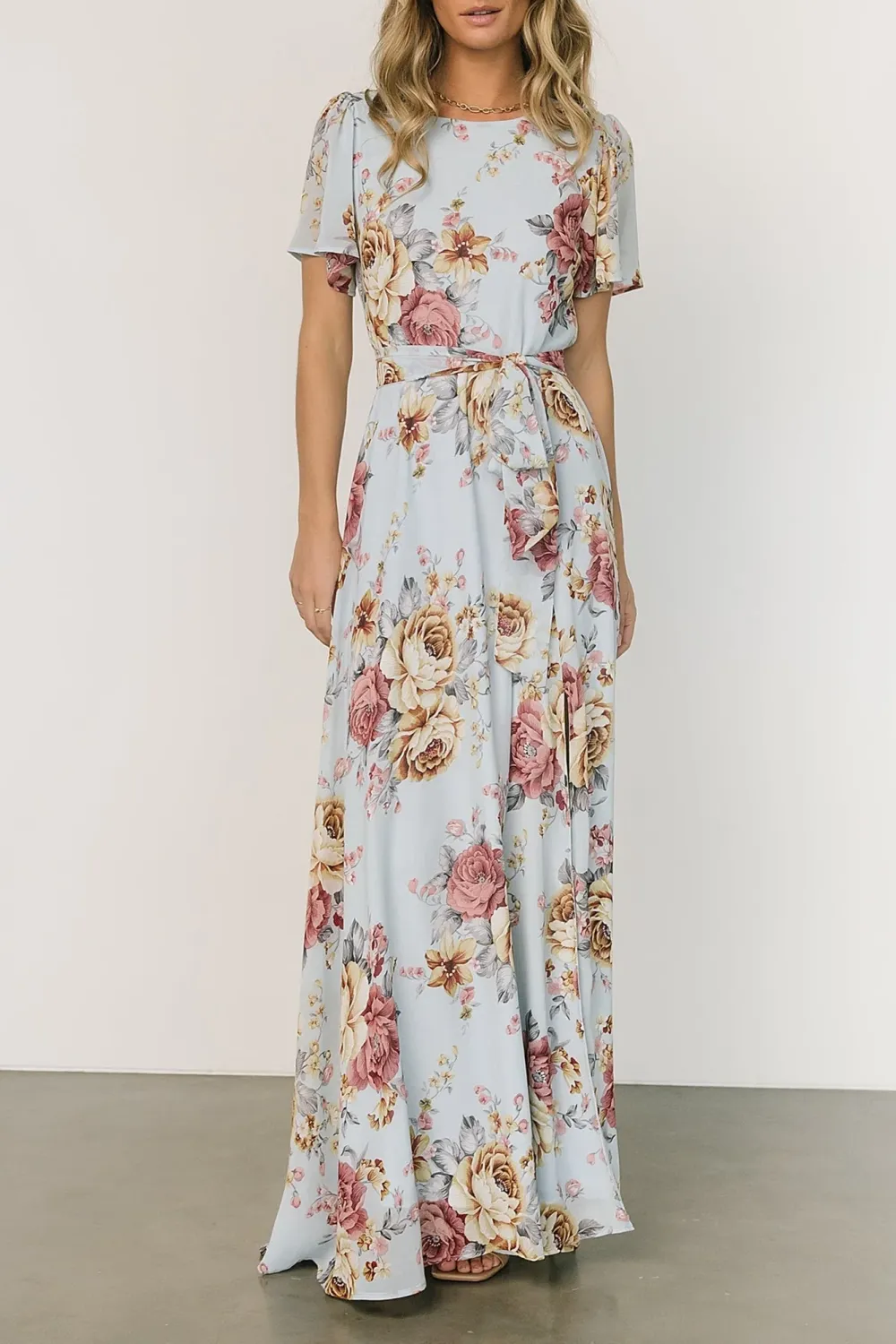 High-Waisted Versatile Slimming Round-Neck Floral Pattern Dress