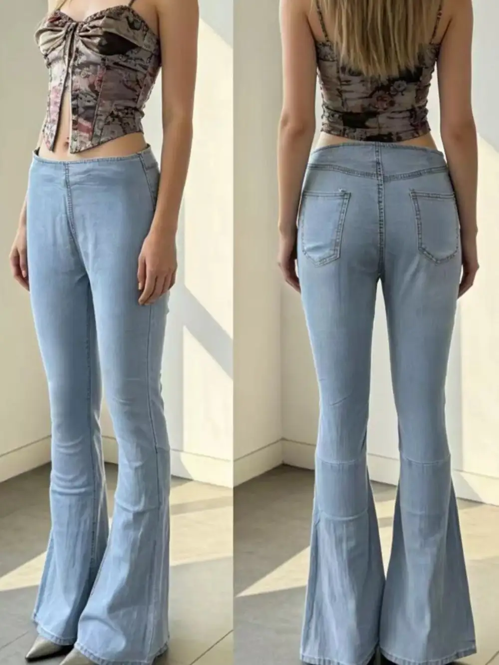Washed High Waist Flare Leg Denim Jeans