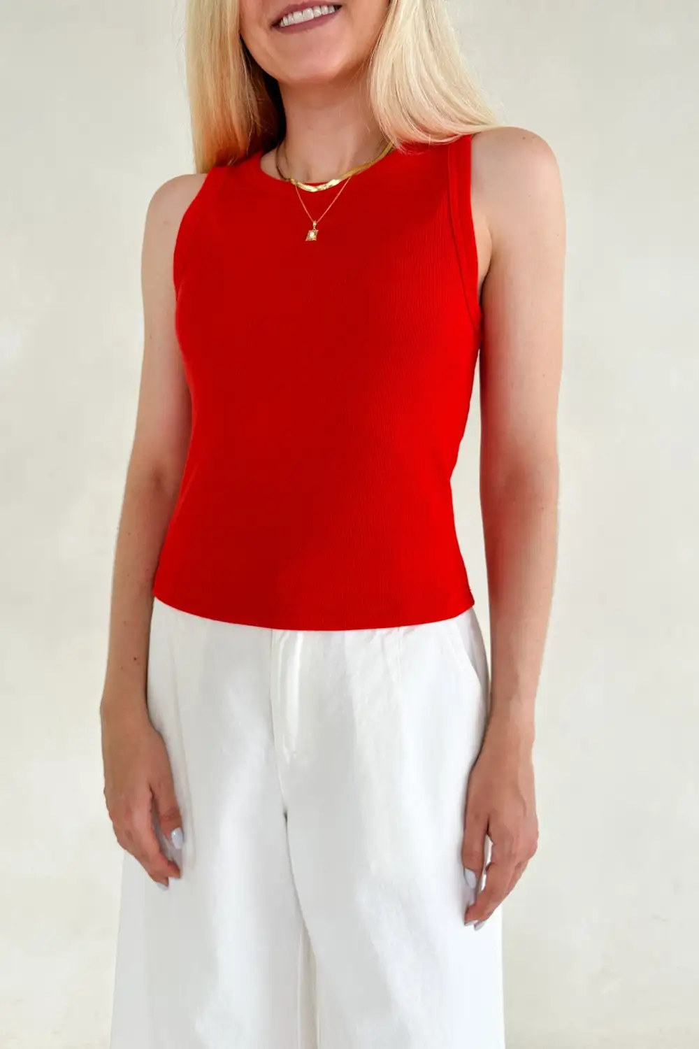 Draped Soft Ribbed Tank Top