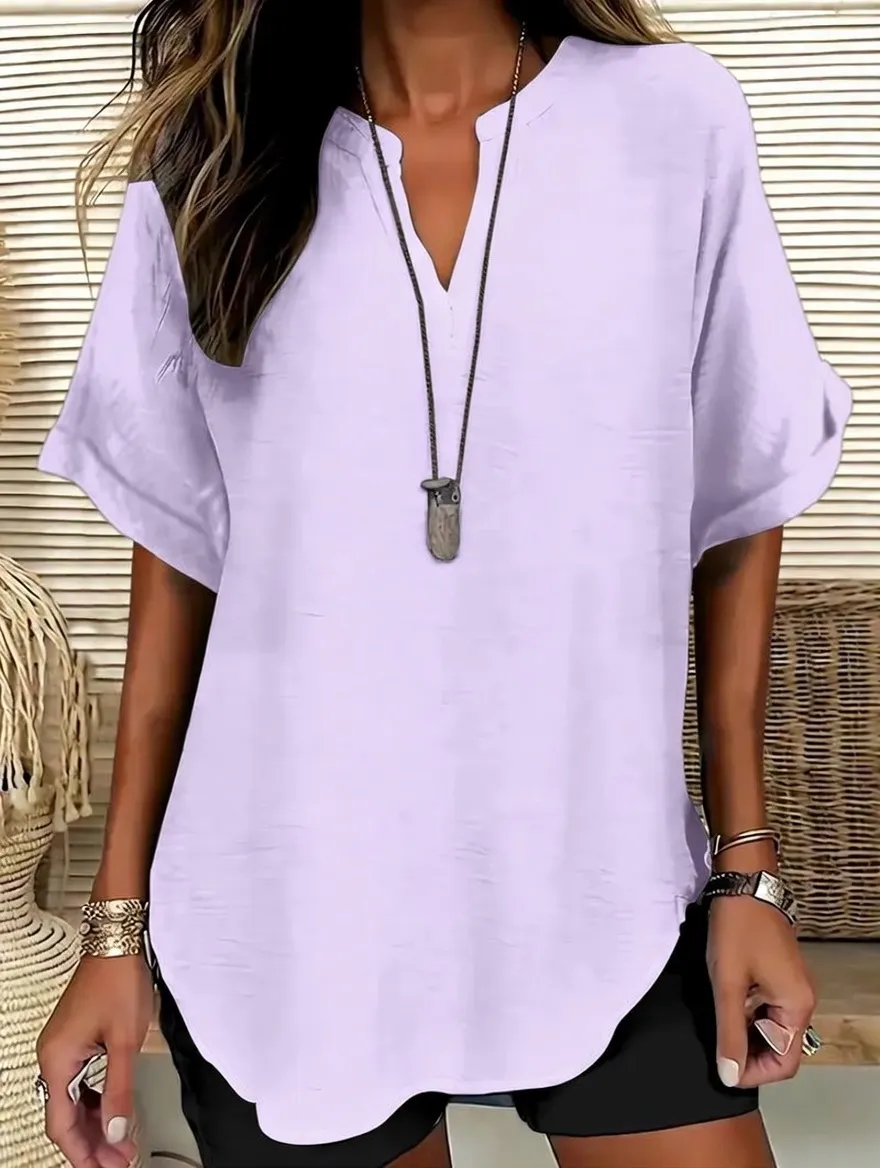 Women's Solid Color Short-Sleeve Shirt