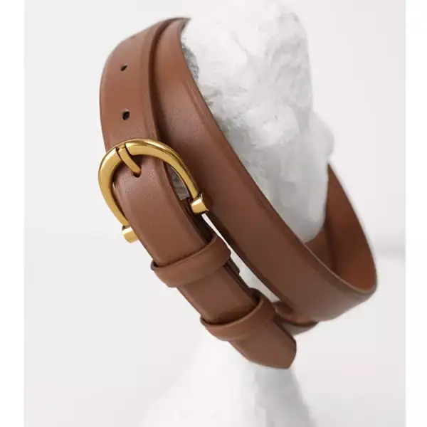 Chic Leather Belt with Golden Buckle