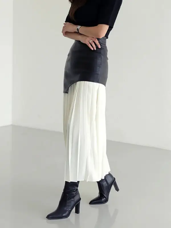Draped Pleated Contrast Skirt