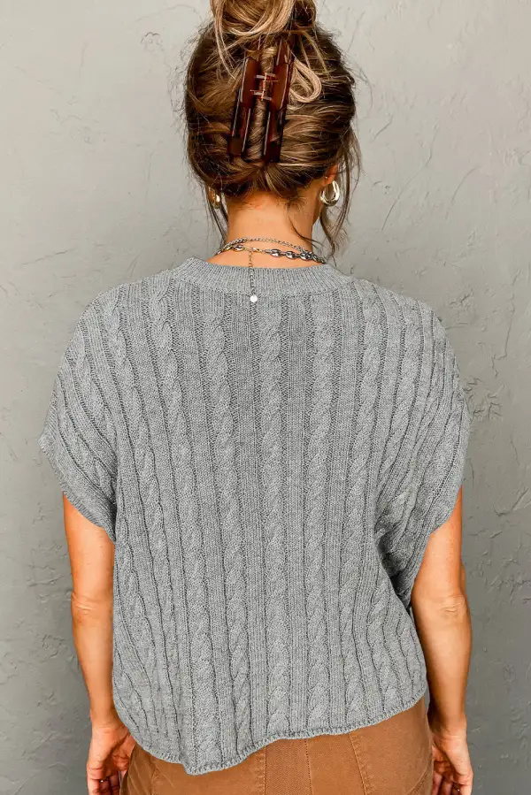 Crew Neck Cable Knit Short Sleeve Everyday Layer Sweater