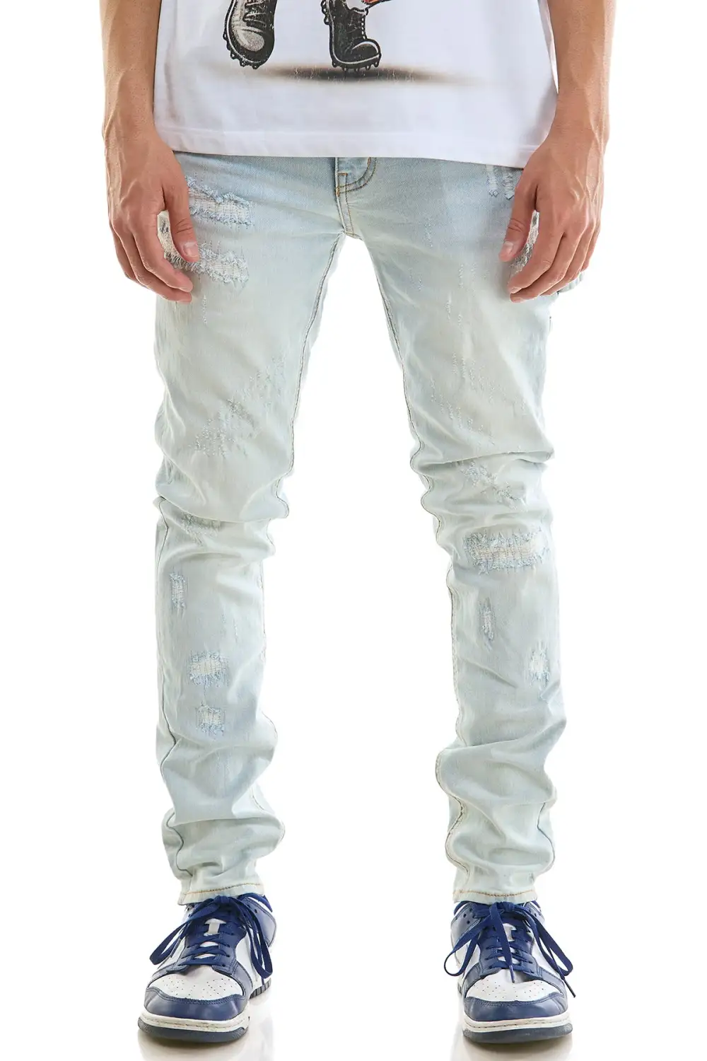 Men's Relaxed Skinny Stacked Distressed Jeans
