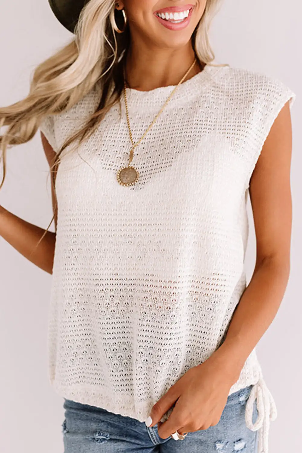 Side Drawstring Knitted Tank Top