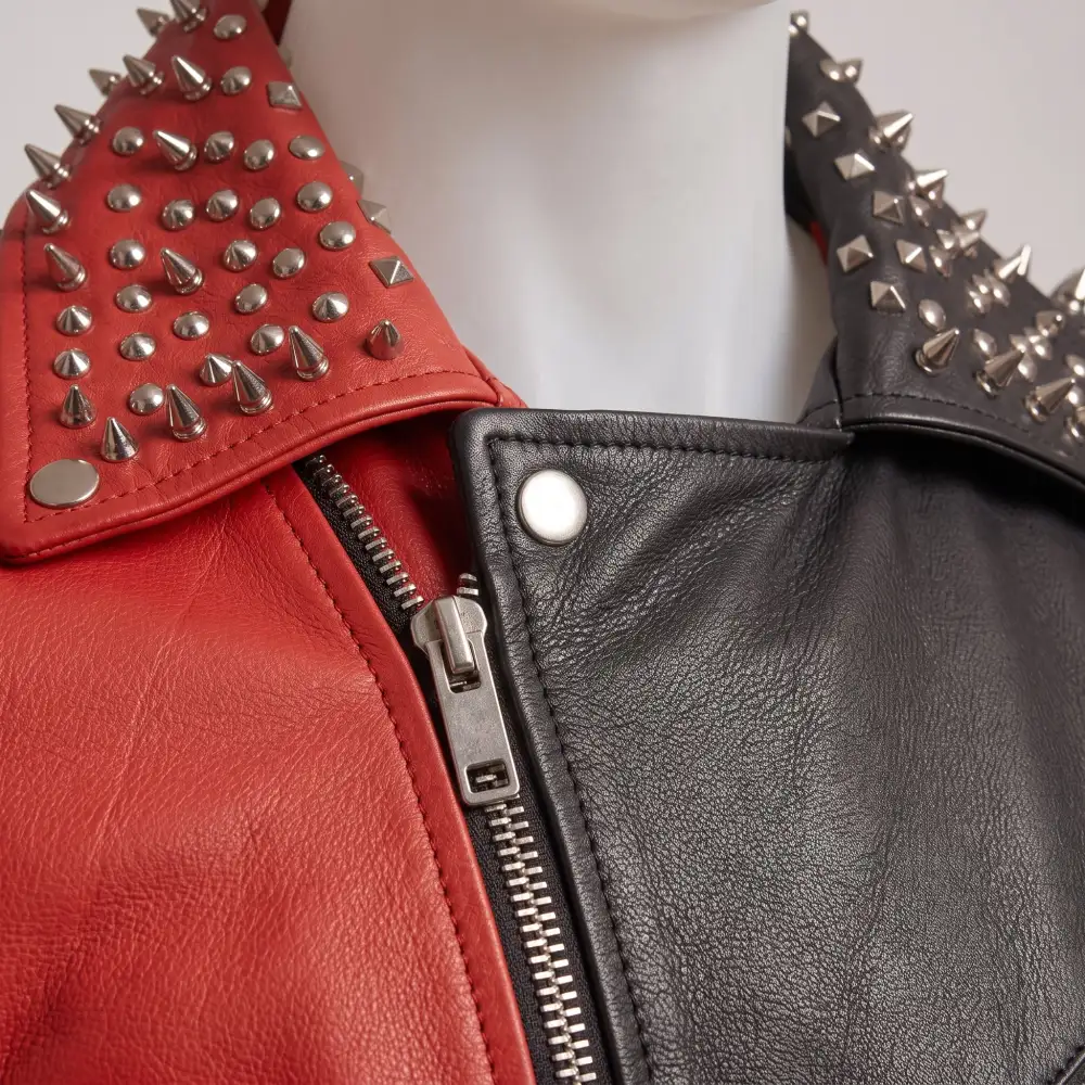 Vintage Inspired Leather Biker Motorcycle Studded Jacket