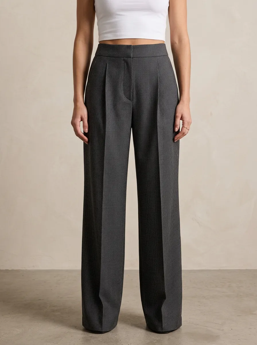 Classic Wide-Leg Houndstooth Printed Women's Wide-Leg Pants