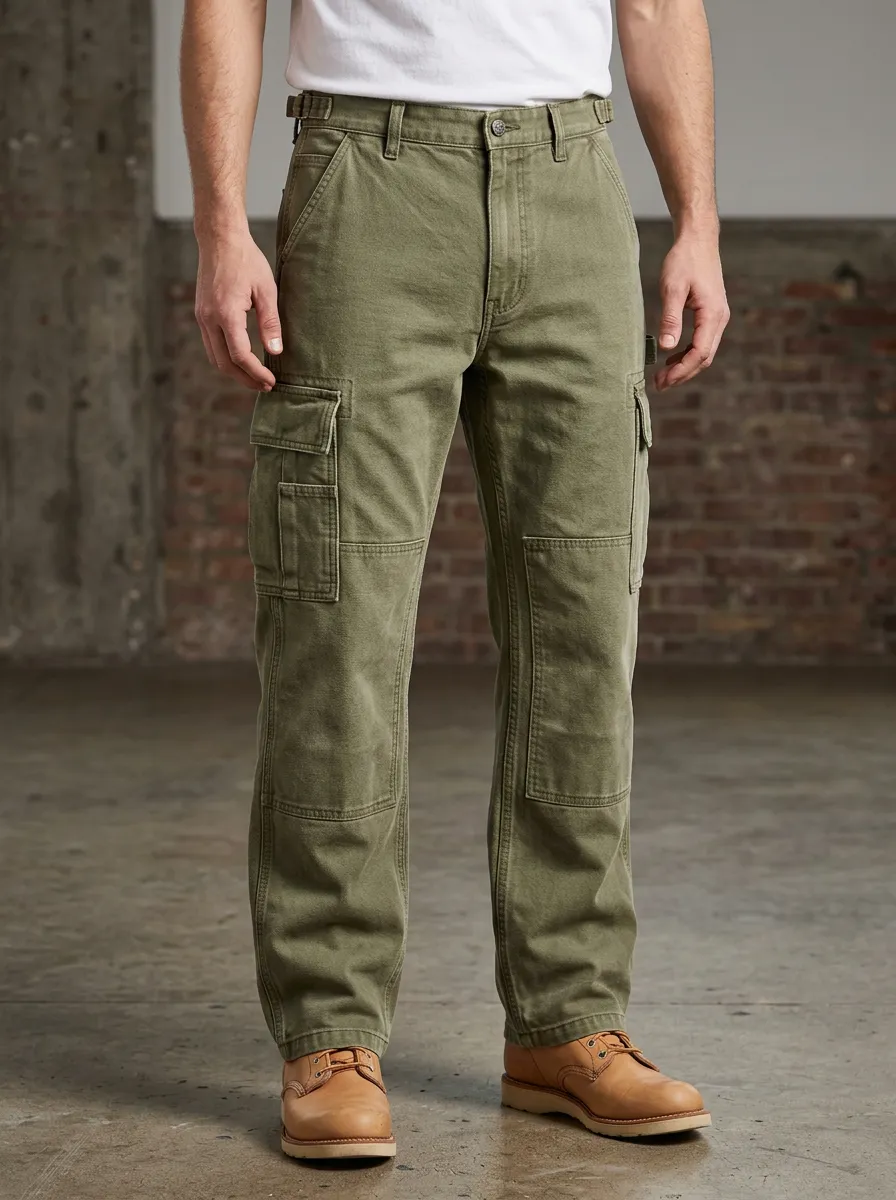 Men's Olive Green Utility Multi-Pocket Cargo Pants