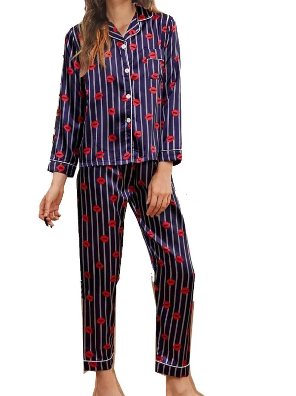 Two Piece Pajama Set with Botanical Designs