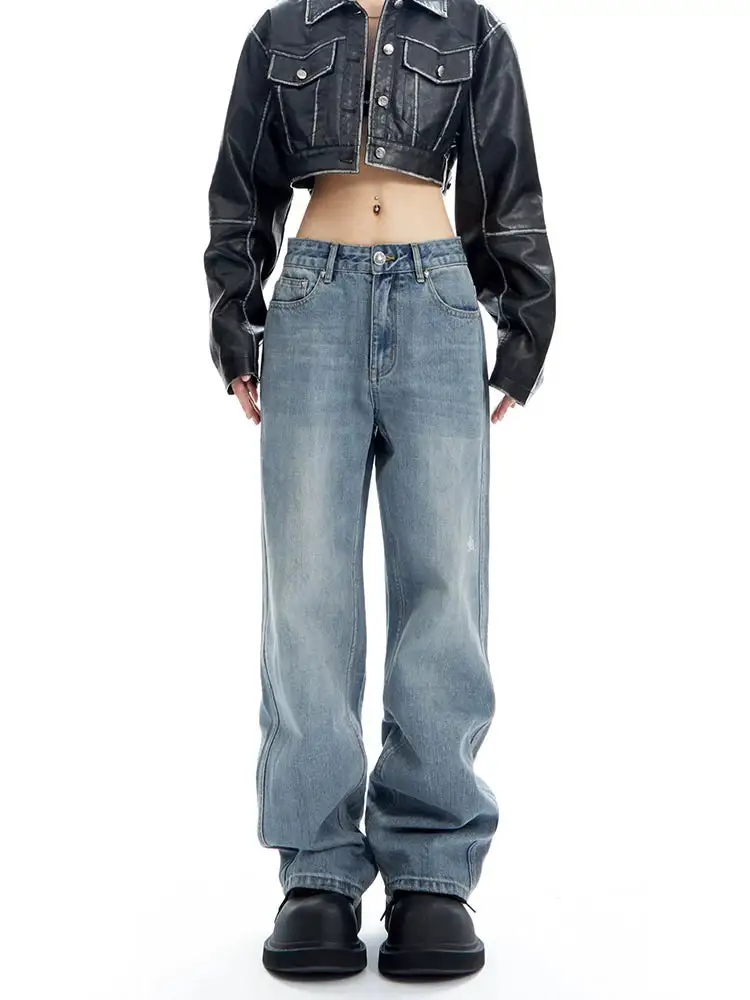 Wide-Leg Light-Wash Jeans