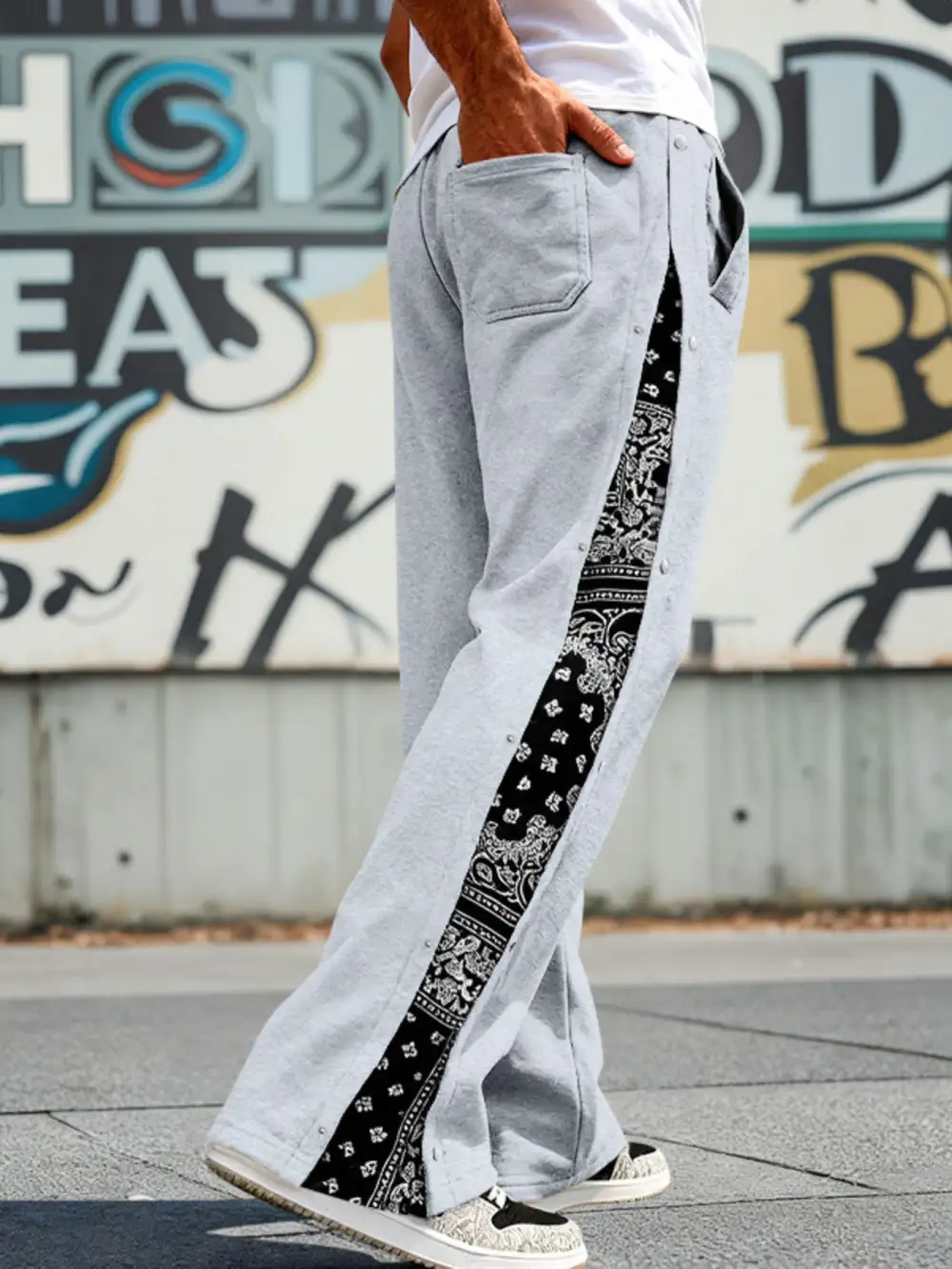 Men's Full Size Side Snap Wide Leg Pants
