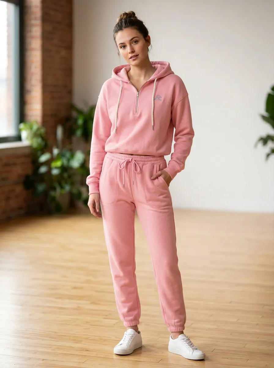 Women's Beach Lover Blue Wave Embroidered Quarter-Zip Hoodie Jogger Set