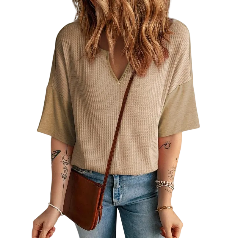 Women‘s Summer Tops Fashion 2025 Half Sleeve Waffle Knit Shirts